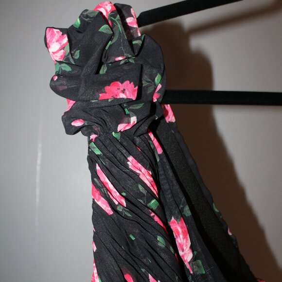 NWT Mac Duggal 70246 One Shoulder Ruffled Rose Floral High Low Gown Black - Picture 7 of 10